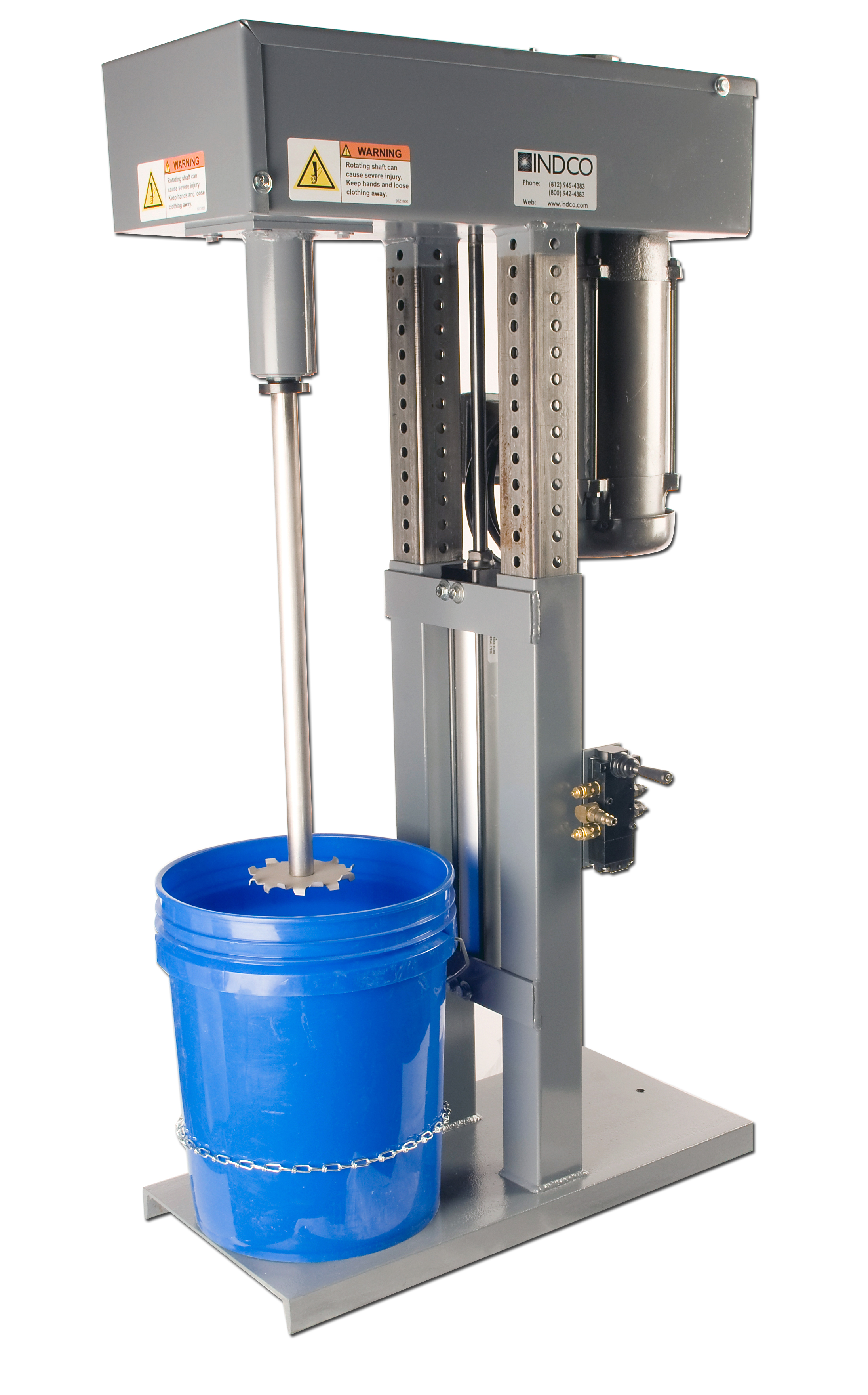 The INDCO HS-120T-A (or similar HS-Series) is an industrial high-speed disperser typically equipped with an air-powered or electric lift.